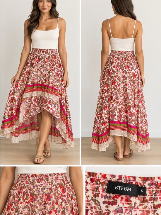 BTFBM Dresses & Skirts - BTFBM Pink Floral High-Low Maxi Skirt